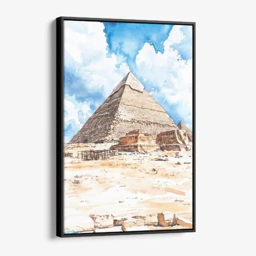 01 - Framed The Pyramids of Giza Watercolor Canvas Print - Vertical - Main.jpg