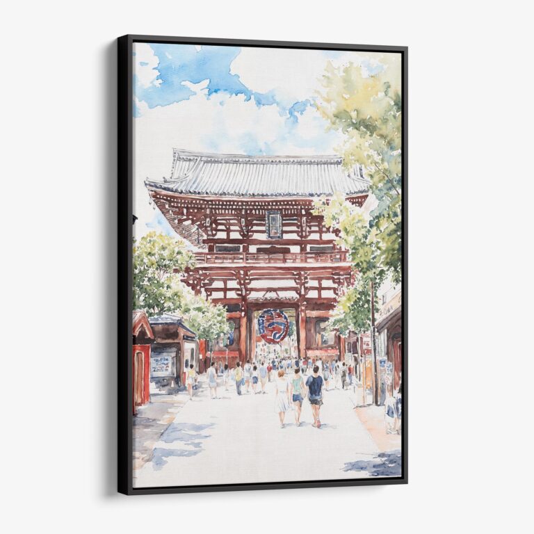 01 - Framed Tokyo Asakusa Watercolor Canvas Print - Vertical - Main.jpg