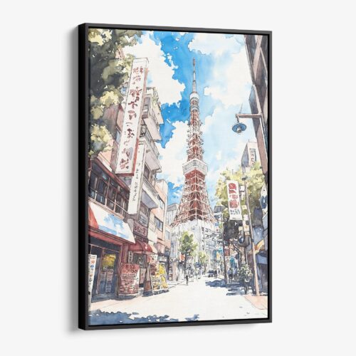 01 - Framed Tokyo Tower - Watercolor Canvas Print - Vertical - Main.jpg