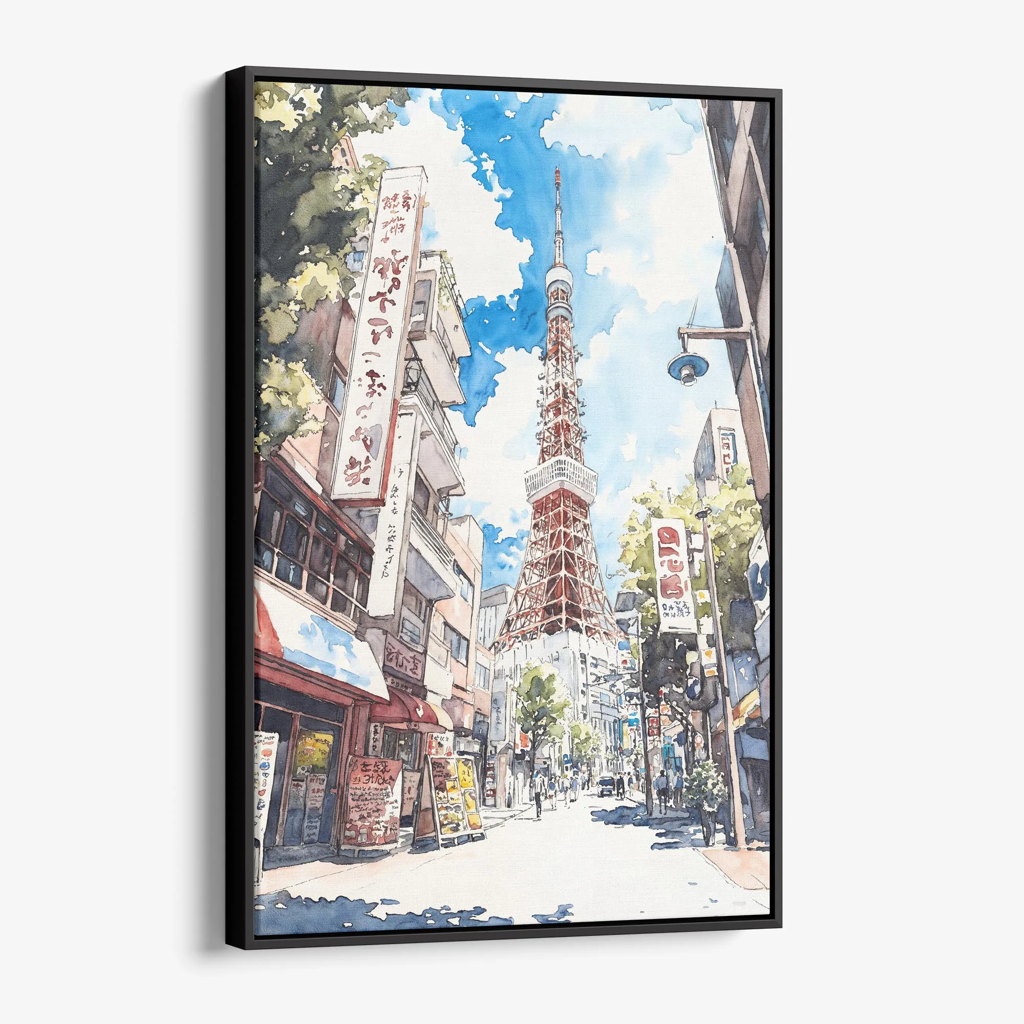 Tokyo Tower Watercolor Canvas Print – Urban Cityscape Wall Art