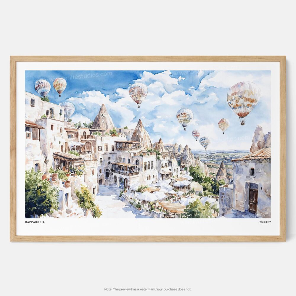 01 - Framed Turkey Cappadocia Watercolor - Horizontal Art Print - Main.jpg