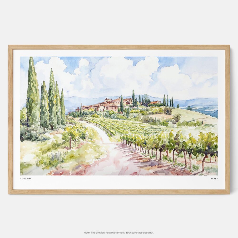 01 - Framed Tuscany Watercolor - Horizontal Art Print - Main.jpg 01 - Framed Tuscany Watercolor - Horizontal Art Print - Main.jpg