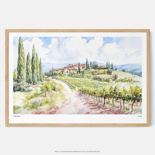 01 - Framed Tuscany Watercolor - Horizontal Art Print - Main.jpg