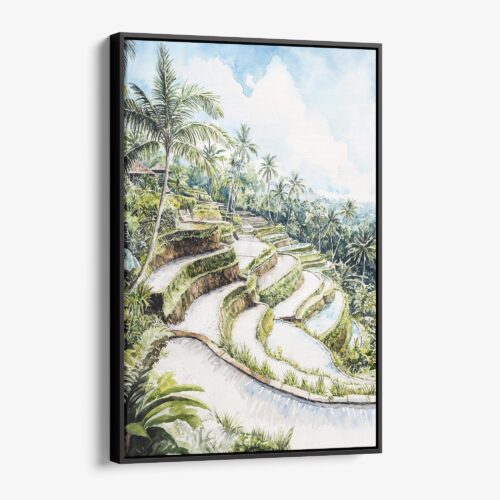 01 - Framed Ubud Bali Watercolor Canvas Print - Vertical - Main.jpg