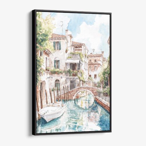 01 - Framed Venice Canal - Watercolor Canvas Print - Vertical - Main.jpg