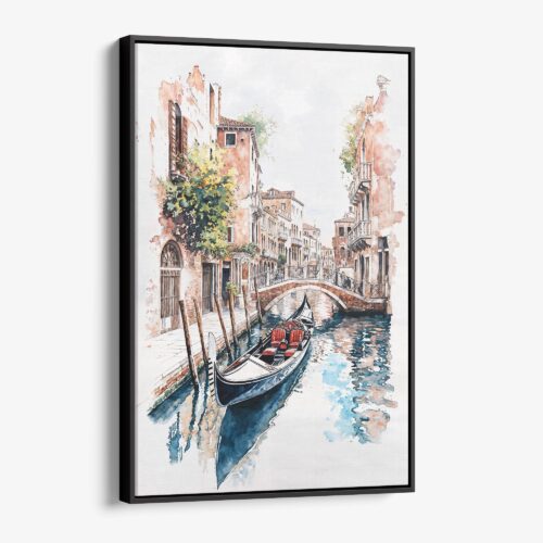 01 - Framed Venice Gondola - Watercolor Canvas Print - Vertical - Main.jpg