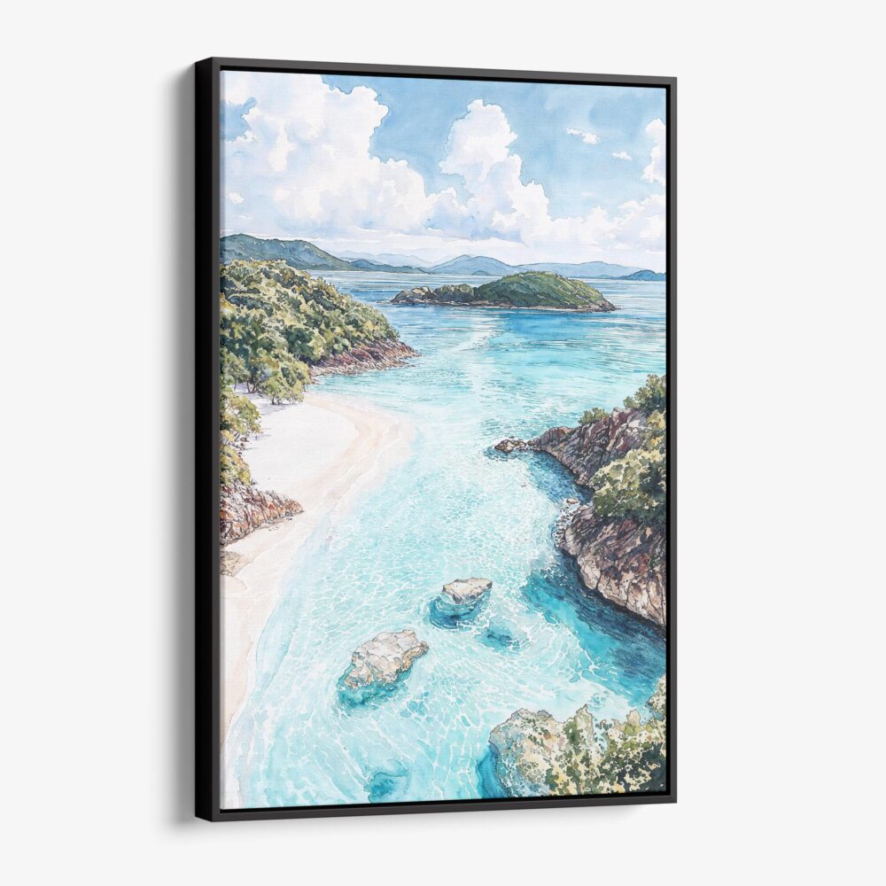 01 - Framed Virgin Islands National Park Watercolor Canvas Print - Vertical - Main.jpg
