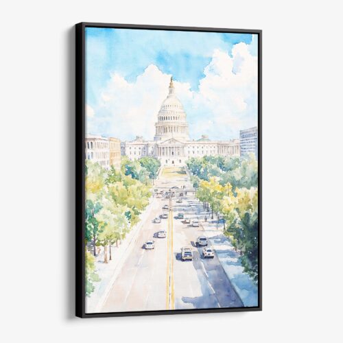 01 - Framed Washington DC Watercolor Canvas Print - Vertical - Main.jpg