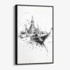 01 - Framed Wat arun with boat - Pencil drawing Canvas Print - Vertical - Main.jpg
