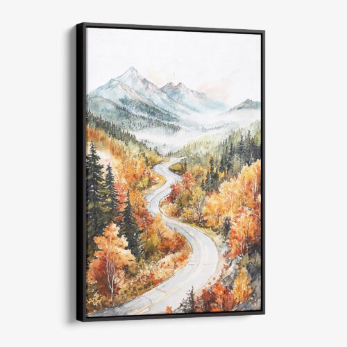 01 - Framed White Mountains New Hampshire Watercolor Canvas Print - Vertical - Main.jpg