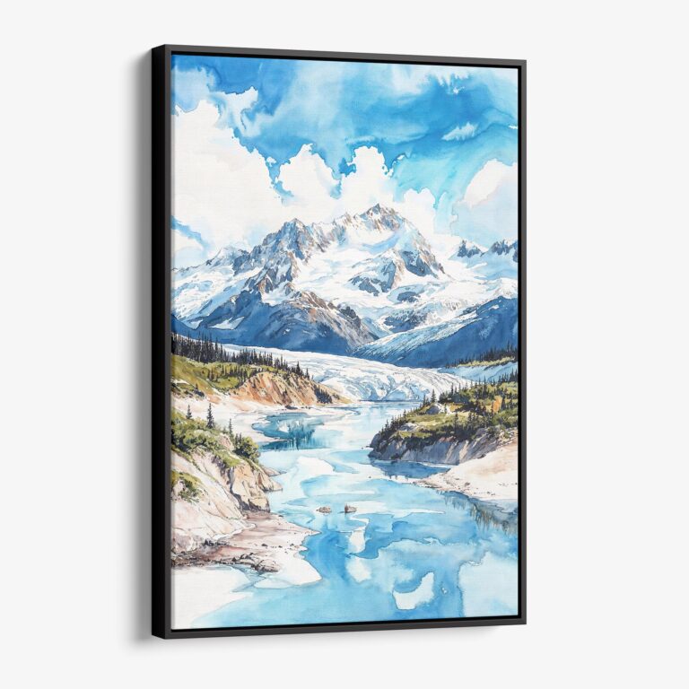 01 - Framed Wrangell-St. Elias National Park Watercolor Canvas Print - Vertical - Main.jpg