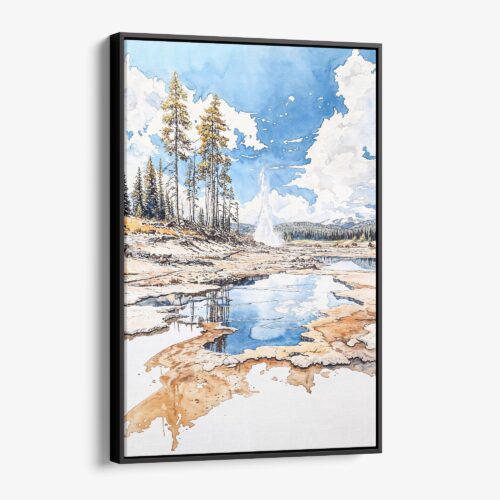 01 - Framed Yellostone Geyser - Walercolor Canvas Print - Vertical - Main.jpg
