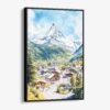 01 - Framed Zermatt Switzerland Watercolor Canvas Print - Vertical - Main.jpg