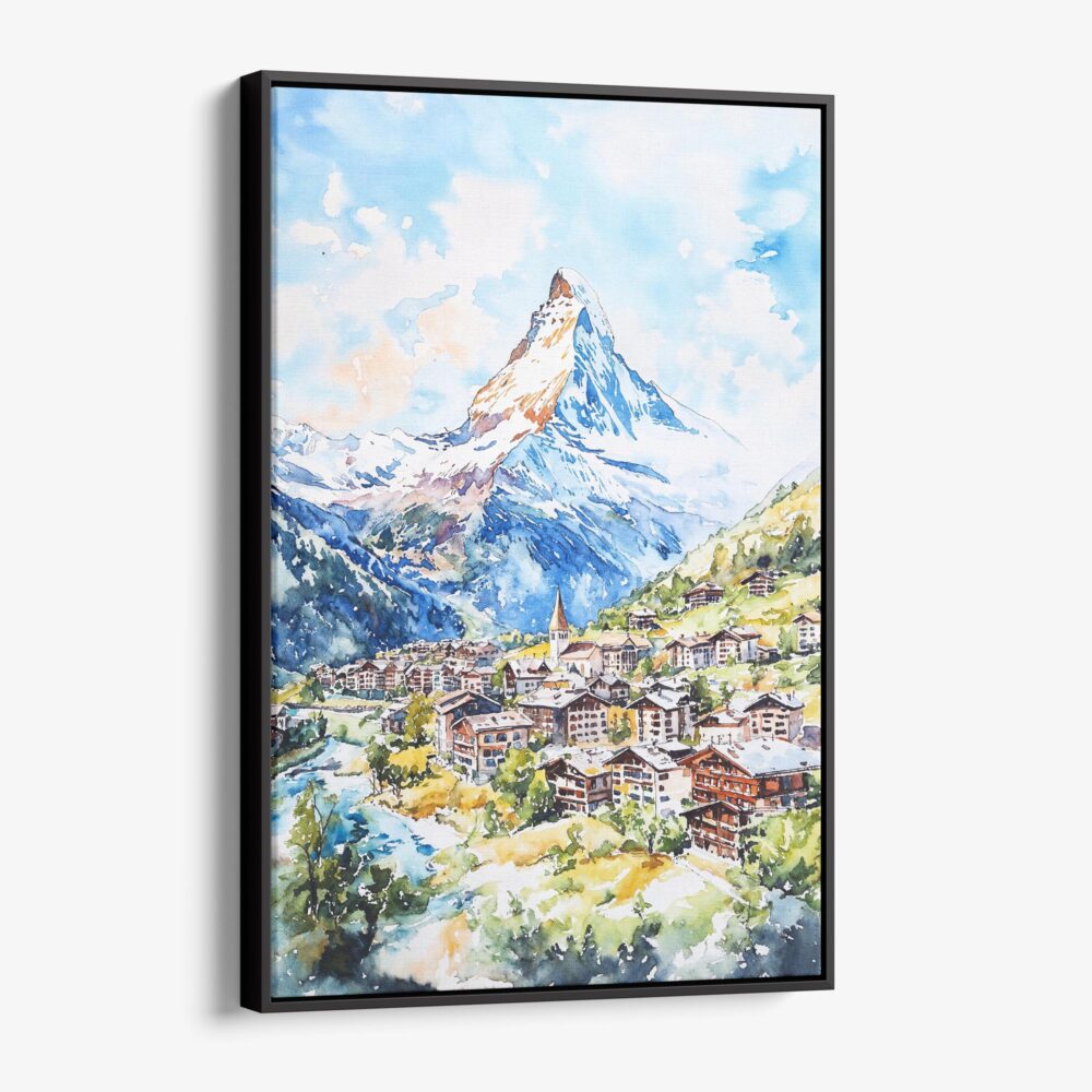 01 - Framed Zermatt Watercolor Canvas Print - Vertical - Main.jpg 01 - Framed Zermatt Watercolor Canvas Print - Vertical - Main.jpg