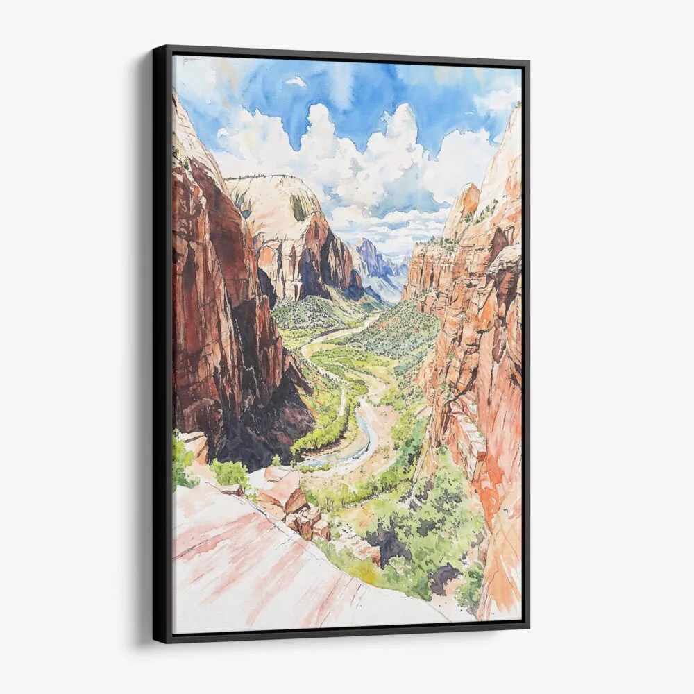 01 - Framed Zion Canyon Watercolor Canvas Print - Vertical - Main.jpg 01 - Framed Zion Canyon Watercolor Canvas Print - Vertical - Main.jpg