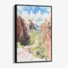 01 - Framed Zion Canyon Watercolor Canvas Print - Vertical - Main.jpg
