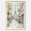 01 - Paris Cafe street scene with eiffel tower Watercolor@2x Art Print - Main - Vertical.jpg