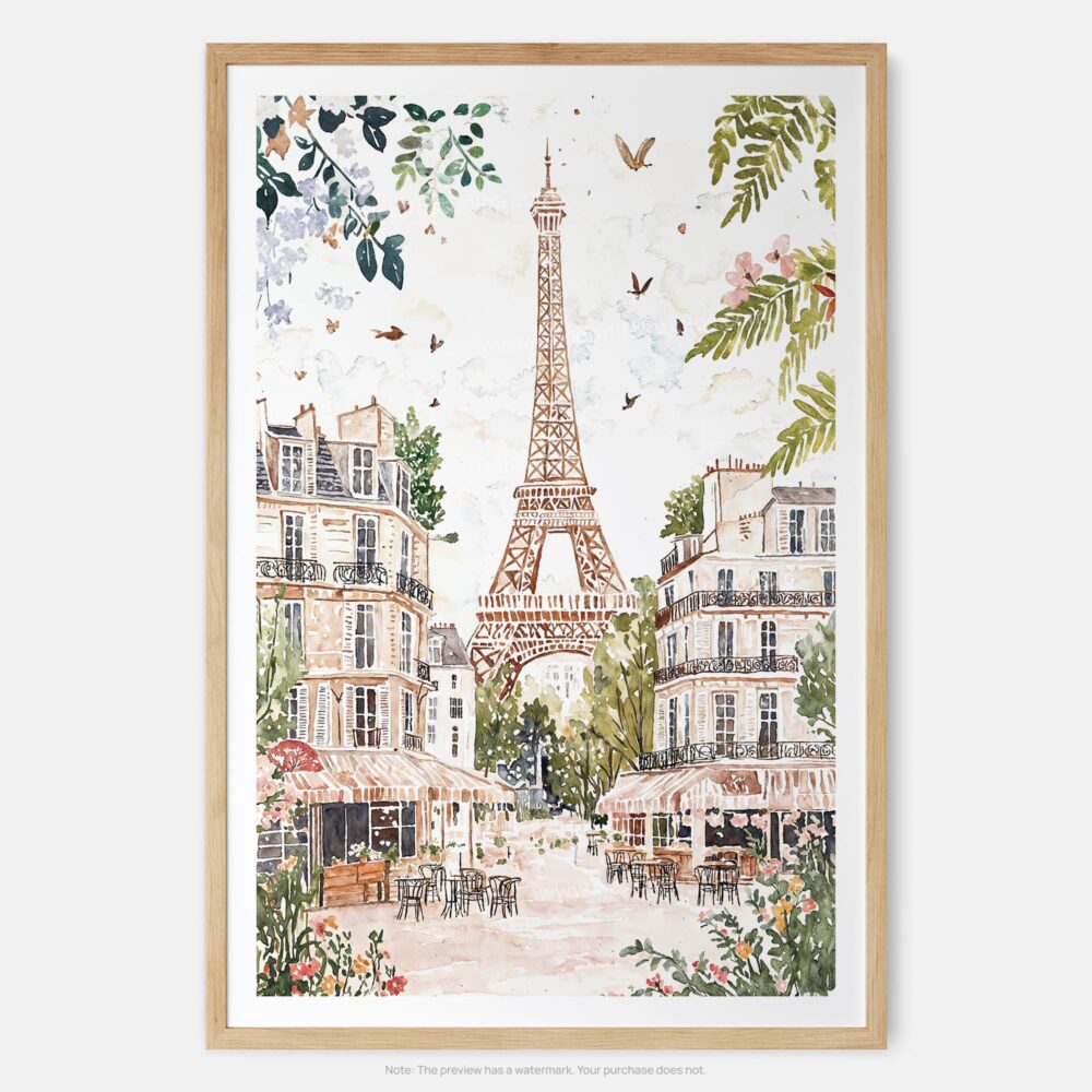 01 - Paris Eiffel Tower Soft Watercolor Art Print - Main - Vertical.jpg