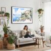 02 - 02 - Framed House by Lake Garda Watercolor - Horizontal Canvas Print - Boho Living Room with Woman reading.jpg