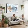 02 - 02 - Framed Louvre Watercolor - Horizontal Canvas Print - Boho Living Room with Woman reading.jpg