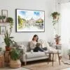 02 - 02 - Framed Rome Vitrus Capitol Watercolor - Horizontal Canvas Print - Boho Living Room with Woman reading.jpg