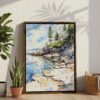 02 - Acadia National Park Watercolor Canvas Print with Brown Floater Frame - Standing on Floor - Vertical.jpg