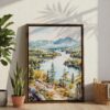 02 - Adirondack Mountains Watercolor Canvas Print with Brown Floater Frame - Standing on Floor - Vertical.jpg
