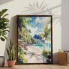 02 - American Samoa National Park Watercolor Canvas Print with Brown Floater Frame - Standing on Floor - Vertical.jpg