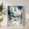 02 - Aurora Lapland Finland Watercolor Canvas Print with White Floater Frame - Standing on Floor - Vertical.jpg