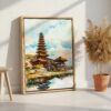 02 - Bali Temple Watercolor Canvas Print with Natural Floater Frame - Standing on Floor - Vertical.jpg