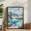 02 - Banff National Park Watercolor Canvas Print with Brown Floater Frame - Standing on Floor - Vertical.jpg