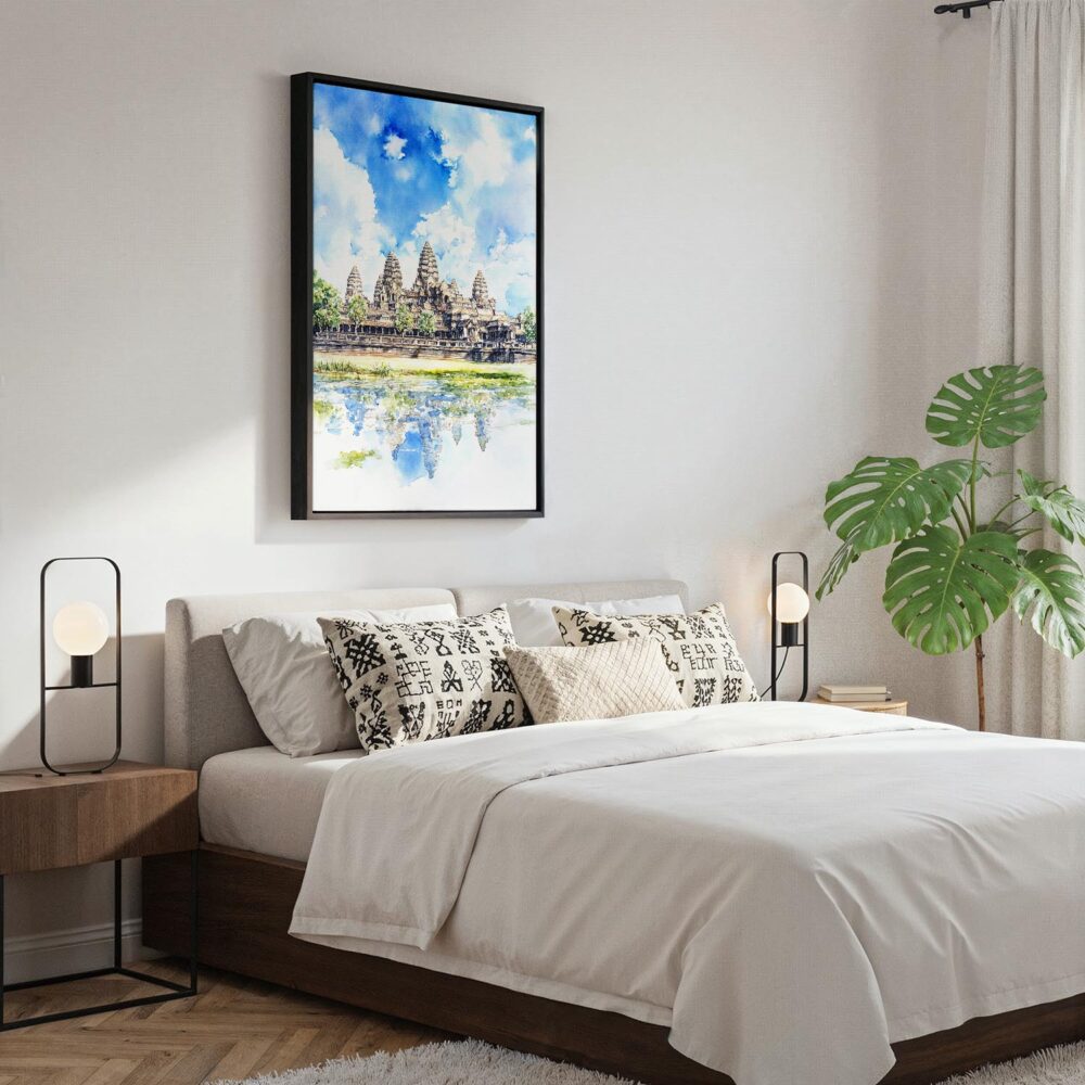 02 - Black Framed Angkor Wat Cambodia Watercolor Canvas Print - Bedroom - Vertical.jpg 02 - Black Framed Angkor Wat Cambodia Watercolor Canvas Print - Bedroom - Vertical.jpg