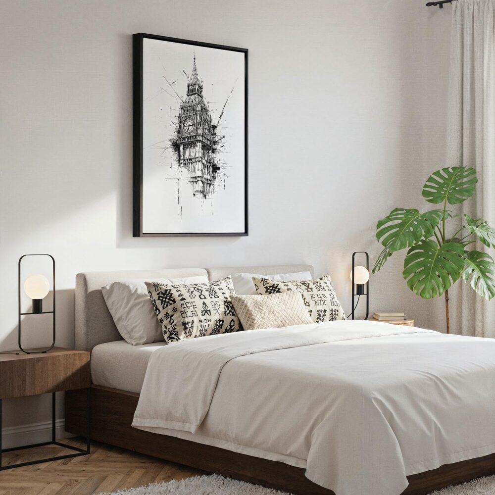 02 - Black Framed Big Ben - close up - Pencil drawing Canvas Print - Bedroom - Vertical.jpg 02 - Black Framed Big Ben - close up - Pencil drawing Canvas Print - Bedroom - Vertical.jpg