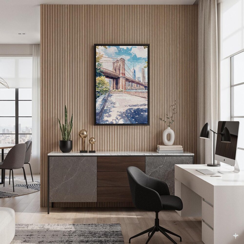 02 - Black Framed Brooklyn Bridge - Watercolor Canvas Print - Home Office - Vertical.jpg 02 - Black Framed Brooklyn Bridge - Watercolor Canvas Print - Home Office - Vertical.jpg