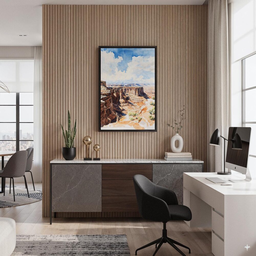02 - Black Framed Canyonlands National Park Watercolor Canvas Print - Home Office - Vertical.jpg 02 - Black Framed Canyonlands National Park Watercolor Canvas Print - Home Office - Vertical.jpg