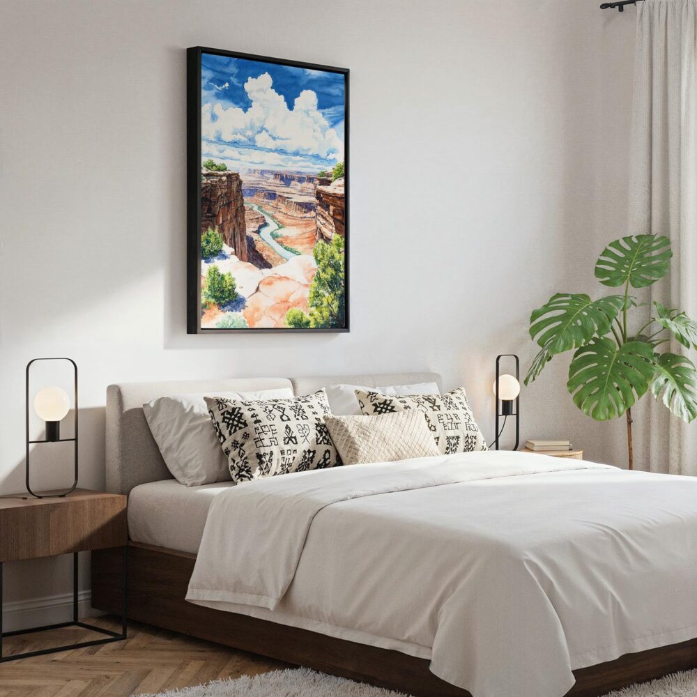 02 - Black Framed Canyonlands Watercolor Canvas Print - Bedroom - Vertical.jpg 02 - Black Framed Canyonlands Watercolor Canvas Print - Bedroom - Vertical.jpg