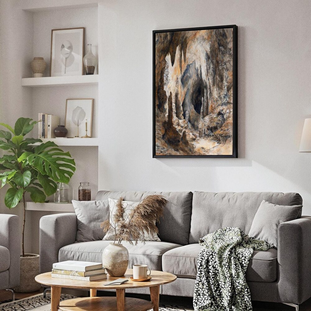 02 - Black Framed Carlsbad Caverns Watercolor Canvas Print - Skandinavian Living Room - Vertical.jpg 02 - Black Framed Carlsbad Caverns Watercolor Canvas Print - Skandinavian Living Room - Vertical.jpg
