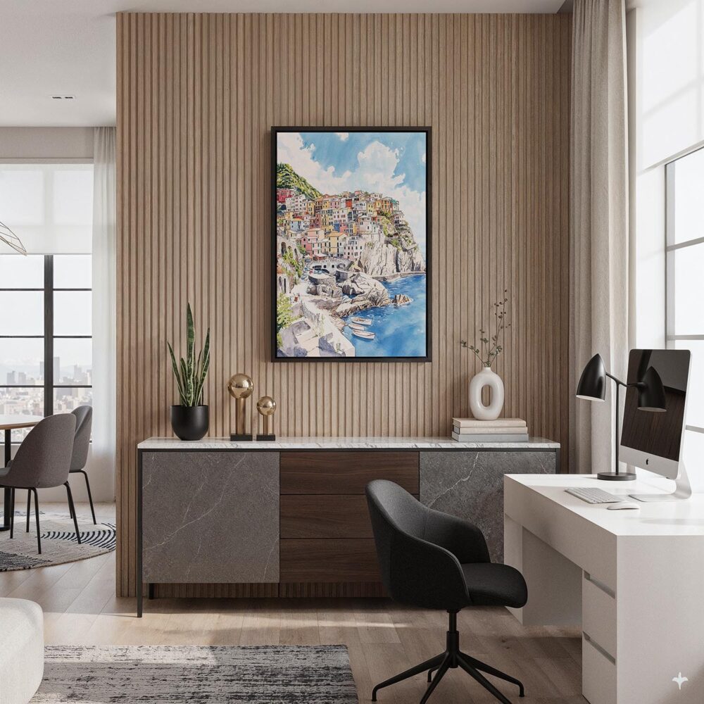 02 - Black Framed Cinque Terre Watercolor Canvas Print - Home Office - Vertical.jpg 02 - Black Framed Cinque Terre Watercolor Canvas Print - Home Office - Vertical.jpg