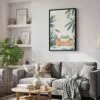 02 - Black Framed Cute Frog in Japanese Bathtub Illustration Canvas Print - Skandinavian Living Room - Vertical.jpg
