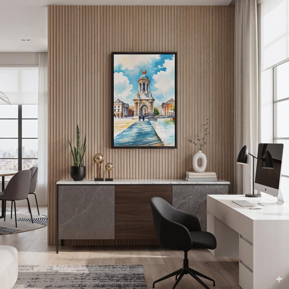 02 - Black Framed Dublin Trinity College Watercolor Canvas Print - Home Office - Vertical.jpg 02 - Black Framed Dublin Trinity College Watercolor Canvas Print - Home Office - Vertical.jpg