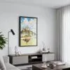 02 - Black Framed France Mont Saint Michel Watercolor Canvas Print - Contemporary Living Room - Vertical.jpg