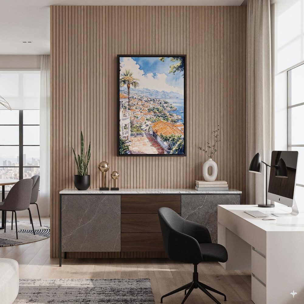 02 - Black Framed Funchal - Watercolor Canvas Print - Home Office - Vertical.jpg 02 - Black Framed Funchal - Watercolor Canvas Print - Home Office - Vertical.jpg