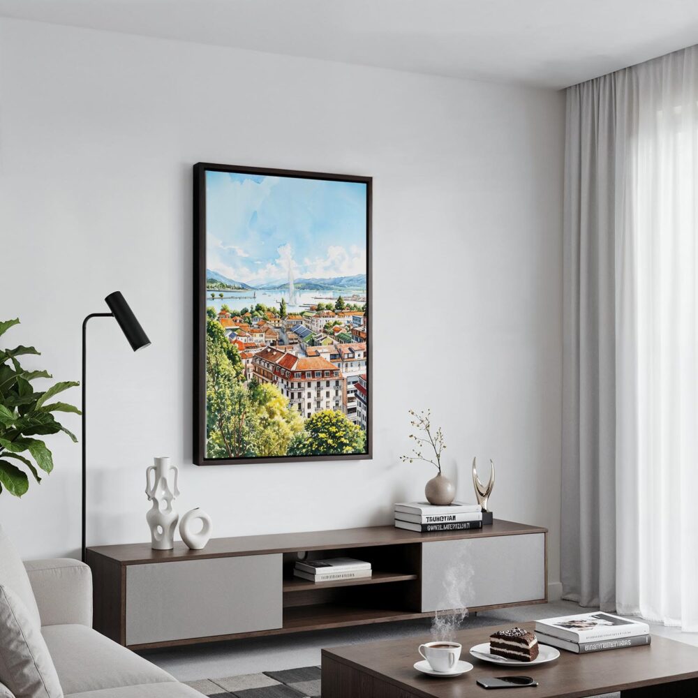 02 - Black Framed Geneva Switzerland Watercolor Canvas Print - Contemporary Living Room - Vertical.jpg 02 - Black Framed Geneva Switzerland Watercolor Canvas Print - Contemporary Living Room - Vertical.jpg