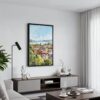 02 - Black Framed Geneva Switzerland Watercolor Canvas Print - Contemporary Living Room - Vertical.jpg