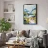 02 - Black Framed Glacier National Park Watercolor Canvas Print - Skandinavian Living Room - Vertical.jpg