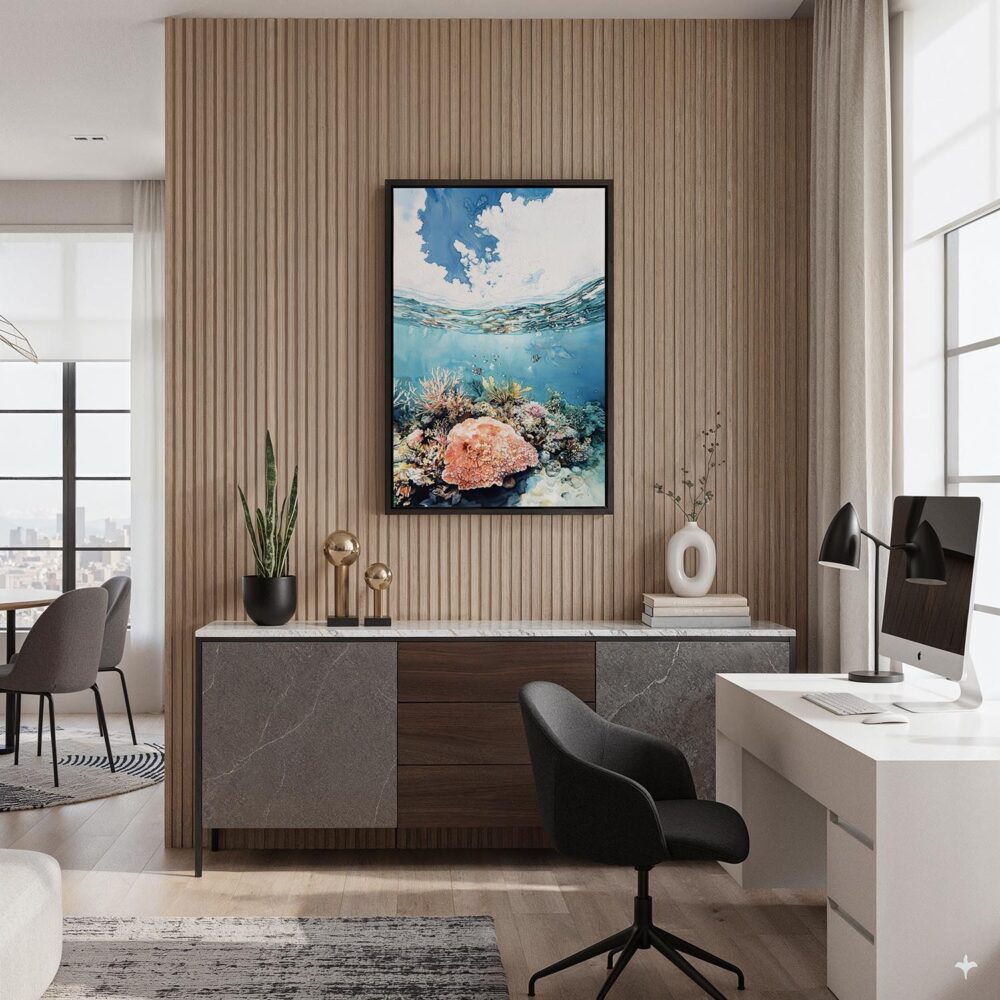 02 - Black Framed Great Barrier Reef Watercolor Canvas Print - Home Office - Vertical.jpg 02 - Black Framed Great Barrier Reef Watercolor Canvas Print - Home Office - Vertical.jpg