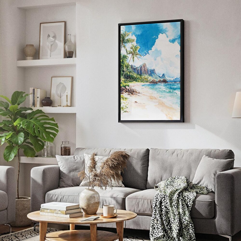 02 - Black Framed Hawaii - Kauai - Watercolor Canvas Print - Skandinavian Living Room - Vertical.jpg 02 - Black Framed Hawaii - Kauai - Watercolor Canvas Print - Skandinavian Living Room - Vertical.jpg