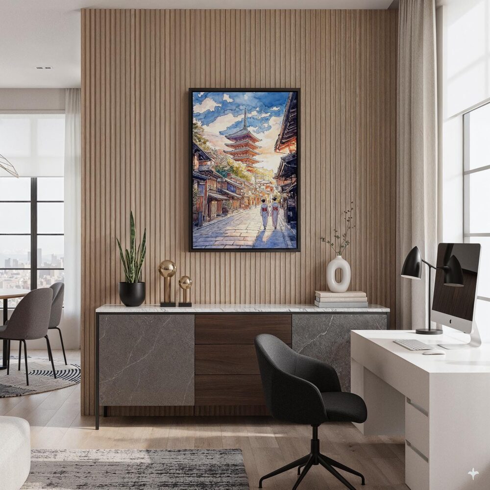 02 - Black Framed Kyoto Pagoda - Watercolor 1 Canvas Print - Home Office - Vertical.jpg 02 - Black Framed Kyoto Pagoda - Watercolor 1 Canvas Print - Home Office - Vertical.jpg