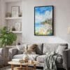 02 - Black Framed Laguna Beach Watercolor Canvas Print - Skandinavian Living Room - Vertical.jpg