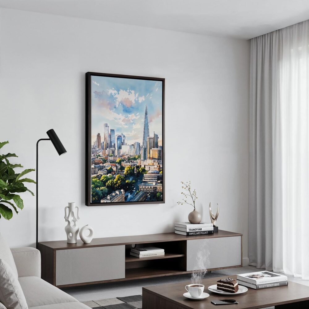 02 - Black Framed London The Shard Watercolor Canvas Print - Contemporary Living Room - Vertical.jpg 02 - Black Framed London The Shard Watercolor Canvas Print - Contemporary Living Room - Vertical.jpg
